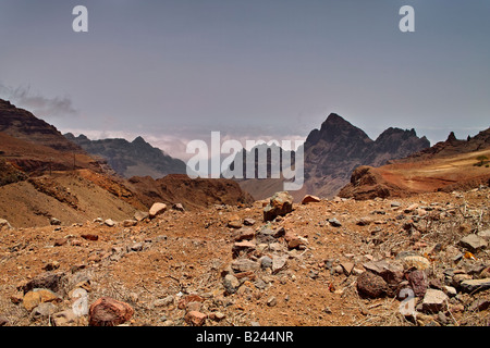 L'un des nombreux Ribeiras vue imprenable sur Santo Antao au Cap Vert Banque D'Images