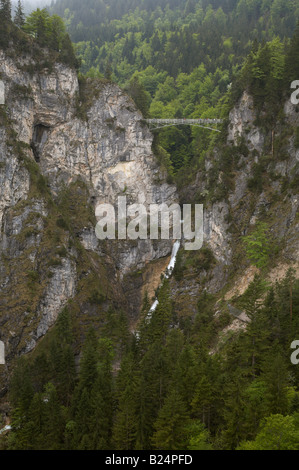 Dans les falaises autour du château est l'audacieux pont en acier au-dessus de la gorge profonde, le Marienbrucke Pollat ou marie's bridge Banque D'Images