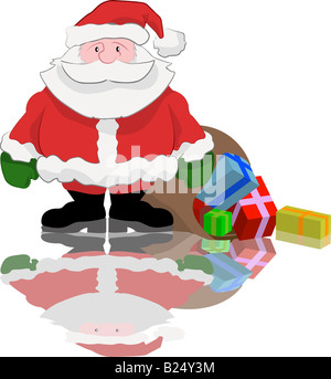 Père Noël avec un gros sac de pressies. Banque D'Images