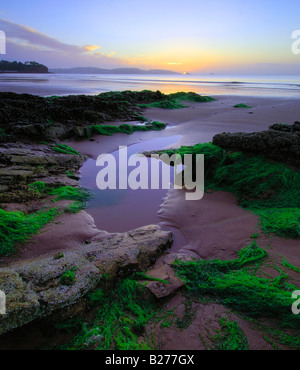 Le Breaking Dawn sur l'estran au musée dans le sud du Devon Banque D'Images