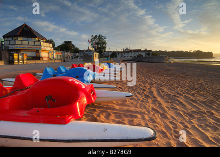 Pédalos colorés dans la belle aube lumière sur la promenade de près de Goodrington Sands Paignton dans le sud du Devon Banque D'Images