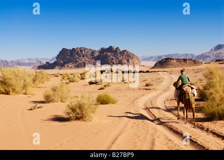 Désert du Wadi Rum, tourisme ou chameau, en Jordanie, en Arabie Banque D'Images