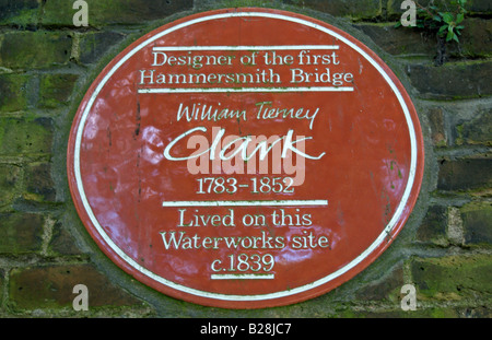 Marquage de la plaque où le concepteur, William tierney Clark, de la première hammersmith bridge séjourné vers 1839, dans l'ouest de Londres Banque D'Images