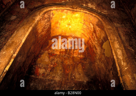 Peintures murales dans la crypte de Wat Ratchaburana, Ayutthaya, Thaïlande Banque D'Images