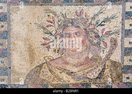 Mosaïque du buste de l'automne dans la maison de Dionysos, mosaïques de Pafos, Nea Paphos, Chypre Banque D'Images