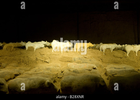 Les figures animales en terre cuite à la Dynastie Han tombe de Han Yang Ling Xian Chine Banque D'Images