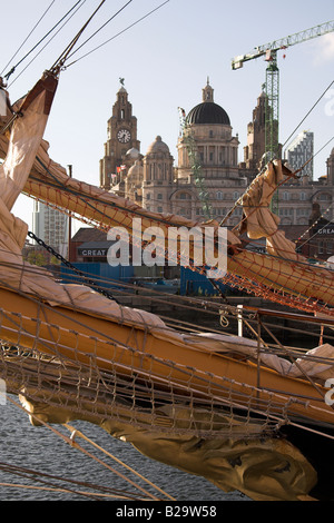 Course des grands voiliers 2008, avec le Royal Liver Building en arrière-plan, Liverpool, Royaume-Uni Banque D'Images