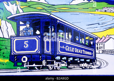 À l'affiche de Llandudno Great Orme Tramway terminus de transport public Pays de Galles UK rail de tramway tramway la publicité automobile Banque D'Images