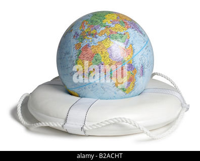 Globe en gilet de sauvetage world globe Banque D'Images