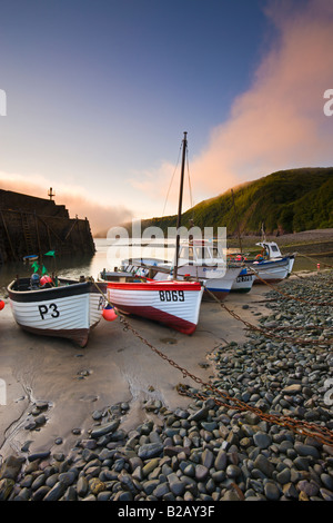 Échoués sur les bateaux de pêche à marée basse au port de Clovelly Devon, Angleterre Banque D'Images