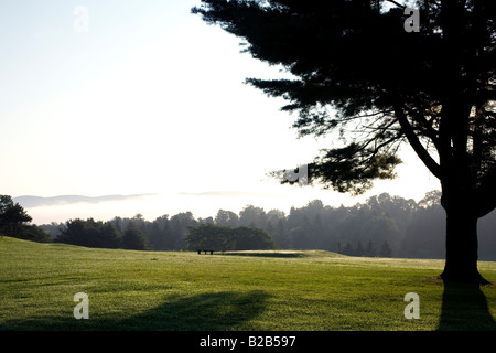 Le soleil brûle au large de la brume matinale sur le Berkshire Country Club golf course à Pittsfield dans le Massachusetts Banque D'Images