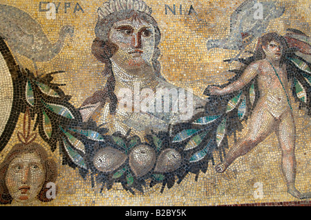 Détail de l'ancienne cité romaine mosaïque 3e siècle affichée à l'Altes Museum sur Museumsinsel de l'île des musées. Berlin Allemagne Banque D'Images