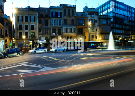 Centre-ville le soir, Palma de Majorque, Iles Baléares, Espagne, Europe Banque D'Images