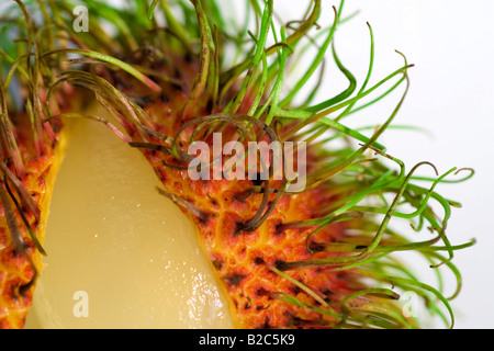 Ramboutan (Nephelium lappaceum), macro image de fruits tropicaux Banque D'Images