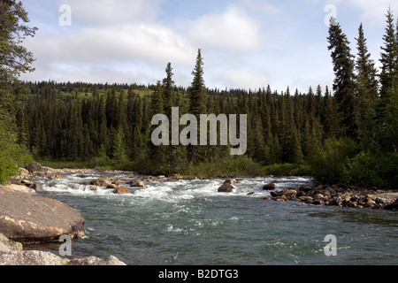 Rivière qui coule dans une rivière sauvage rock bed dans la nature sauvage de l'Alaska. Banque D'Images