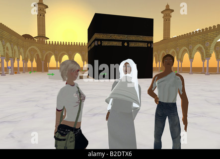 Second Life : un ordinateur saisir depuis le monde virtuel Second Life, vue de la cour de la grande mosquée de La Mecque Kaaba à Banque D'Images