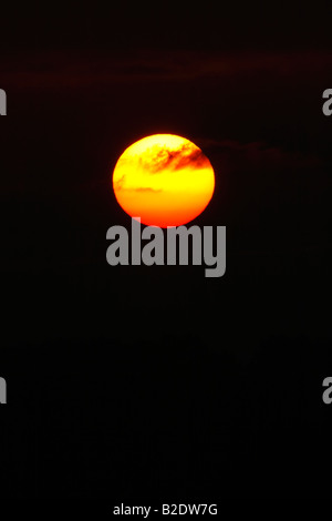 Soleil levant sur fond noir Banque D'Images