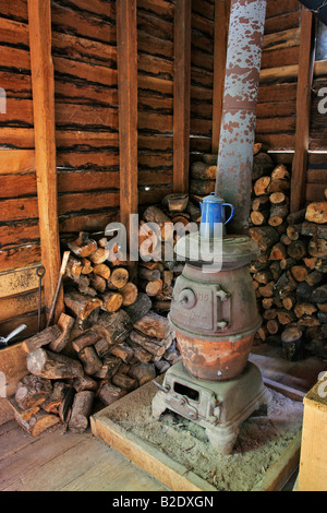 Poêle à bois à la Mingus Mill dans le Great Smoky Mountains National Park en Caroline du Nord Banque D'Images