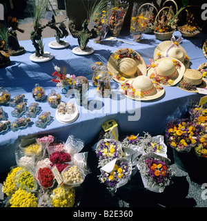 Caler au fleuriste de la rue du marché hebdomadaire Les Vans Ardèche France Banque D'Images