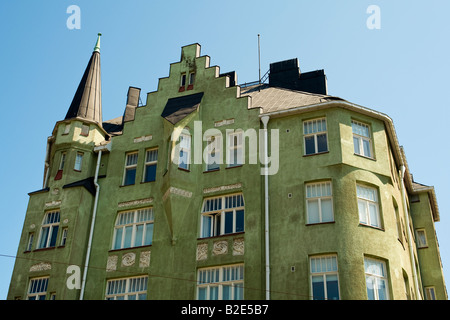 Détail de l'Art nouveau immeuble coopératif, 'Eole' (1903), dans le quartier de Katajanokka, d'Helsinki, Finlande Banque D'Images