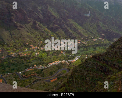 Vue aérienne de maisons dans la vallée, la Gomera, Canary Islands, Spain Banque D'Images