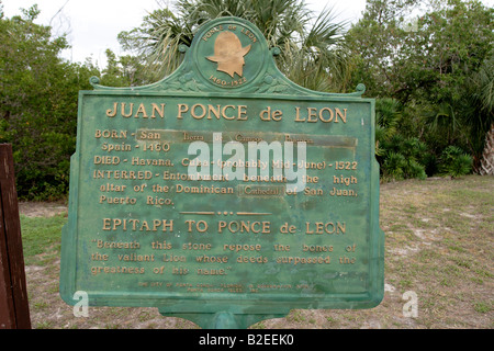 Juan Ponce de Leon Punta Gorda plaque floride usa Banque D'Images