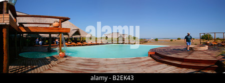 La terrasse de la piscine du Flamingo Bay Water Lodge lodge de base Banque D'Images