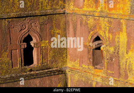 Détail de la façade du Bet Giorgis, le plus célèbre des églises de Lalibela. Banque D'Images