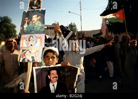 Anti-amérique pro-Saddam Hussein démonstrations dans Mann, en Jordanie, au cours de la crise du Golfe Banque D'Images