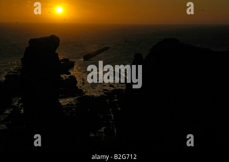 Coucher de Birdrock lange anna Helgoland Schleswig-holstein Allemagne historique vue panoramique sur la mer de la côte d'incandescence Banque D'Images