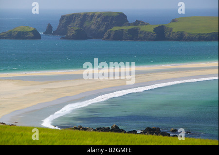 St Ninian's Isle et de tombolo, Mainland, îles Shetland, Écosse, Royaume-Uni. Banque D'Images