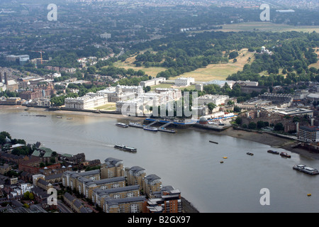 Une vue aérienne de Greenwich et le sud-est à Thames Banque D'Images