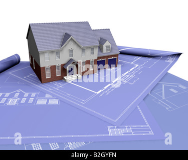 3D render of a house sur les bleus Banque D'Images
