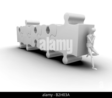 3D render of a man leaning on des pièces de puzzle Banque D'Images