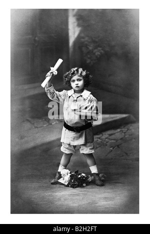 Motif Carte postale cute little girl classic fleurs gâteau d'anniversaire de l'Allemagne du xixe siècle Banque D'Images