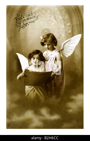 Carte postale enfants motif ange dans le ciel l'Allemagne du xixe siècle Banque D'Images