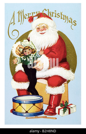 Motif Carte postale le Père Noël prépare les cadeaux pour tous les enfants de l'Allemagne du xixe siècle Banque D'Images