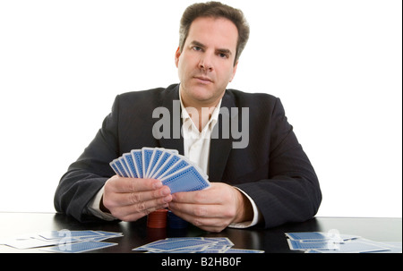 Jeu de carte jeu de cartes jeu de hasard joueur main vendeur col chemise homme de métier manager Banque D'Images