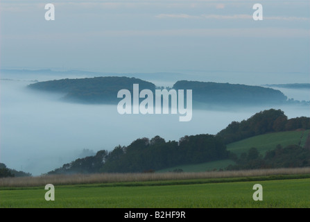 Hills Morning Mist bliesgau allemagne paysage paysage l'humeur du matin Banque D'Images