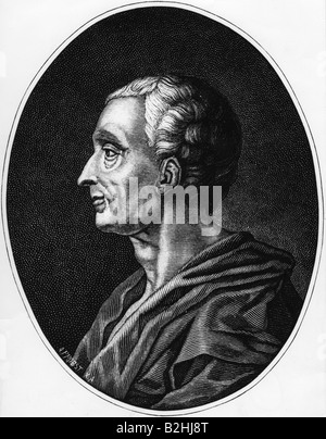 Montesquieu, Charles Baron de, 1689 - 1755, philosophe français, face latérale, gravure de A. Probst, XIXe siècle, Banque D'Images