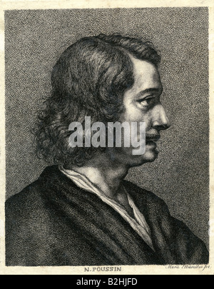 Poussin, Nicolas, 1594 - 19.11.1665, peintre français, portrait, gravure par Marie Ellenrieder, 19e siècle, l'artiste a le droit d'auteur , de ne pas être effacé Banque D'Images