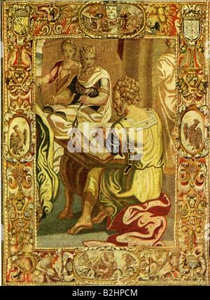 Pythagore, 580/572 - 500/490 av. J.-C., mathématicien et philosophe grec, tapis flamand, fabriqué par Jan Raes Le Plus Ancien, vers 1619, Banque D'Images