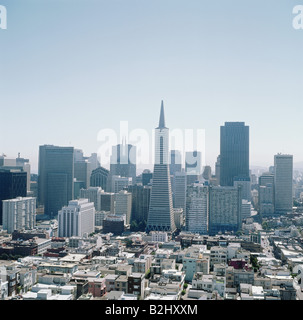 Géographie / voyages, États-Unis, Californie, San Francisco, vue sur la ville avec le bâtiment Transamerica, architecture, regarder de la Tour Coit, pyramide , Banque D'Images