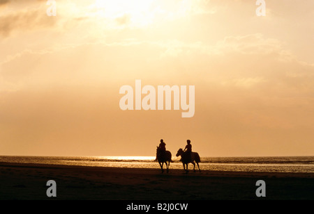 Équitation sur l'île dans l'île de Norderney coucher de l'Allemagne Banque D'Images