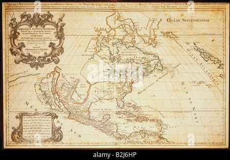 La cartographie, cartes, Amérique du Nord, gravure sur cuivre par Hubert Iaillot, France, 1696, n'a pas d'auteur de l'artiste pour être effacé Banque D'Images