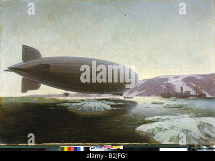 Transport / transport, avion, Zeppelin, LZ 127 'Graf Zeppelin', voyage dans l'Arctique 24.7.1931 - 31.7.1931, peinture d'Alexander Kircher, 1931, Banque D'Images