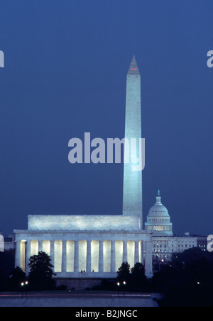 L'alignement de la capitale Washington DC Monument Mémorial de Lincoln Banque D'Images