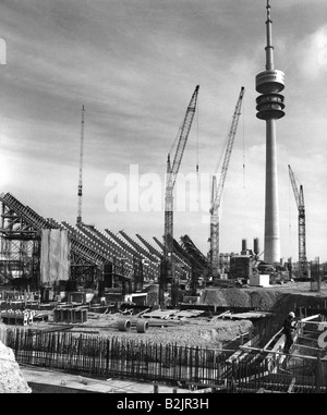 Géographie/voyages, Allemagne, Munich, Olympiapark, construction 1968 - 1972, Banque D'Images