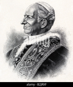 Léon XIII, (Vincenzo Gioacchino Pecci), 2.3.1810 - 20.6.1903, Pape 20.2.1878 - 20.6.1903, portrait, gravure sur bois, vers 1885, Banque D'Images
