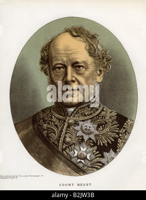 Beust, Friedrich Ferdinand von, 13.1.1809 - 23.10.1886, Saxon, homme d'État autrichien, portrait, lithographie, colorée, basée sur une photographie, Londres, Angleterre, deuxième moitié du XIXe siècle, Banque D'Images